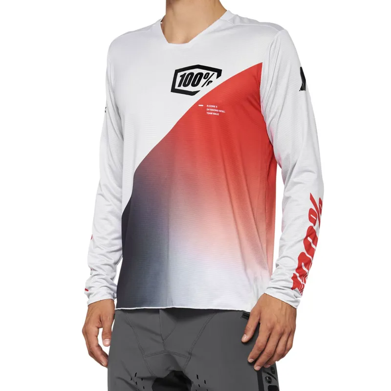 100 Percent R-Core X Men's Long Sleeve Jersey - Grey/Racer Red 6 100 Percent R-Core X Men's Long Sleeve Jersey - Grey/Racer Red - Image 4