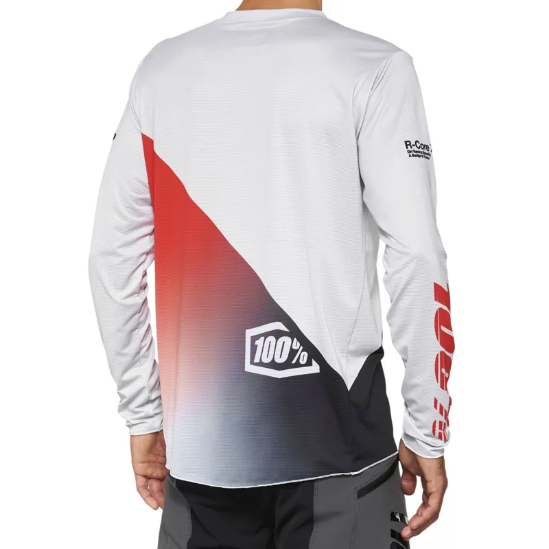 100 Percent R-Core X Men's Long Sleeve Jersey - Grey/Racer Red 4 100 Percent R-Core X Men's Long Sleeve Jersey - Grey/Racer Red - Image 2