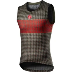 Castelli Pro Mesh Mens Sleeveless Base Layer - Bark Green/Fiery Red -Deals Sport Gilet Store CS21023BarkGreenFieryRed